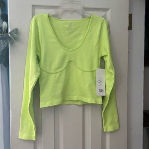 Aura Neon Green long sleeve crop top with line shaping detail